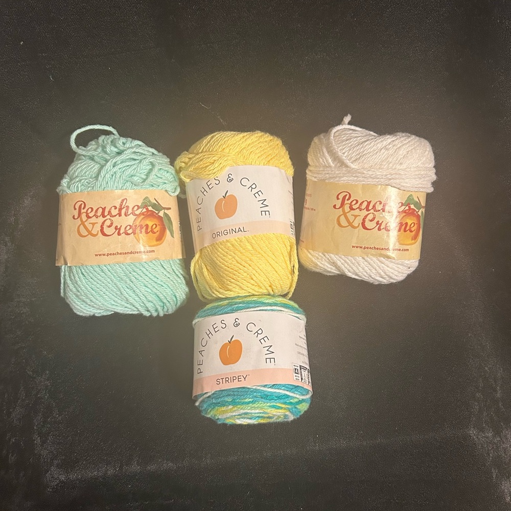 Peaches & Creme 100% Cotton Yarn- Sunshine, Ecru, Mint & Green Stripes Lot of 4